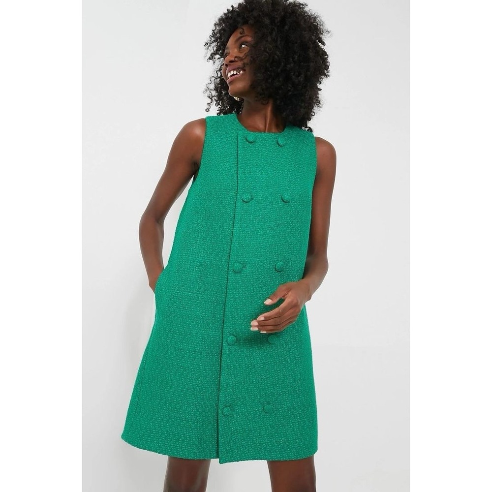 Tuckernuck Pomander Place Bianca Tweed Dress M Green Double Breasted Shift NWT